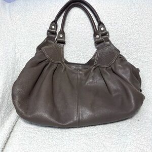 Sabrina Paris Taupe Leather Hobo Bag Soft Pebbled Genuine Leather Shoulder Bag